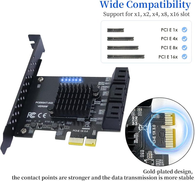 Xdingjiala PCI-E 1X to SATA 3.0 Controller Card, 6-Port SATA III 6Gbps Expansion Card Supports PCI-Express (1x/4x/8x/16x) Slots Compatible with SSDs and HDDs, for Windows/XP/MAC/Linux Systems - Image 3